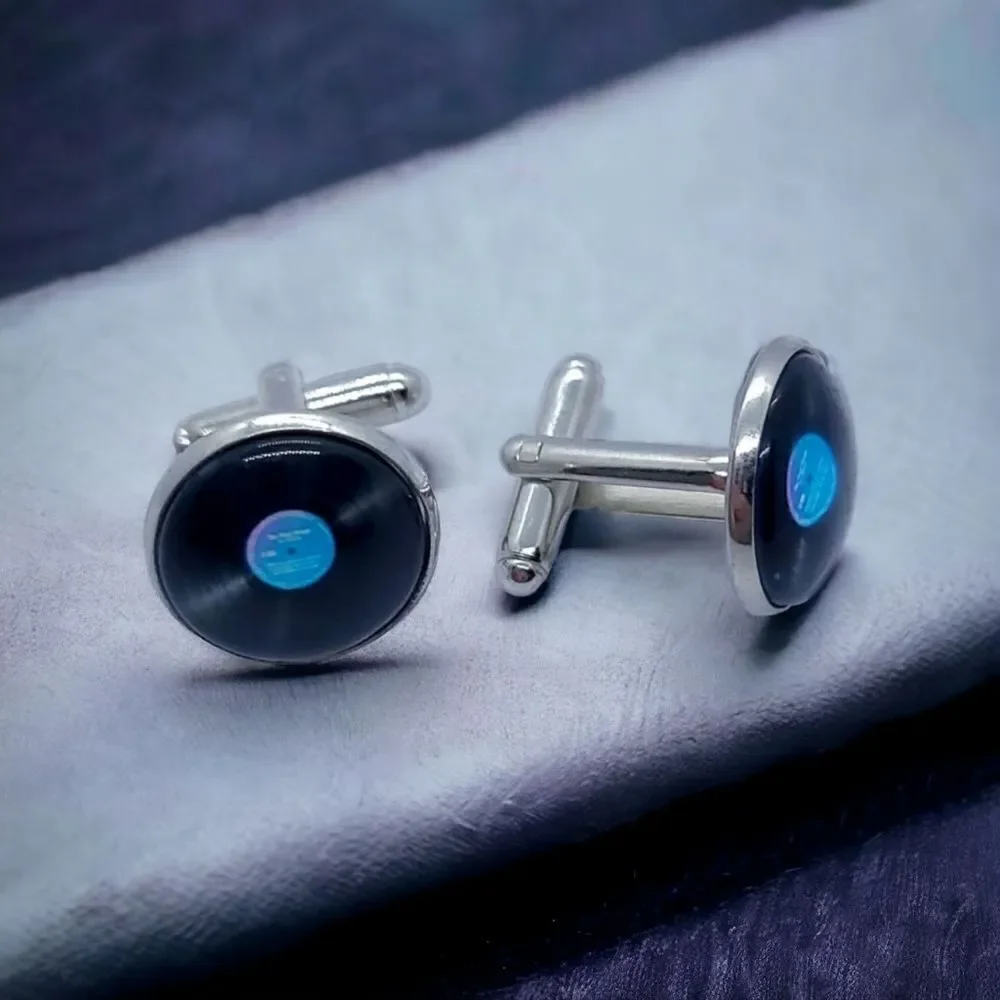 Formal Cufflinks Hip Hop Vinyl 45 Record Blue Black Silver DJ Tuxedo Prom Party